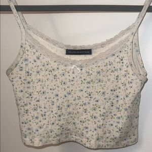 Brandy Melville white Cami with Blue Floral Print
